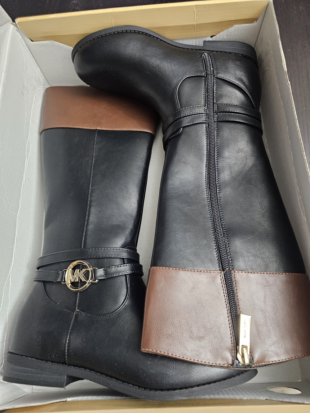Michael Kors Black and Brown Leather Riding Boots Kids Size 2. NEW!